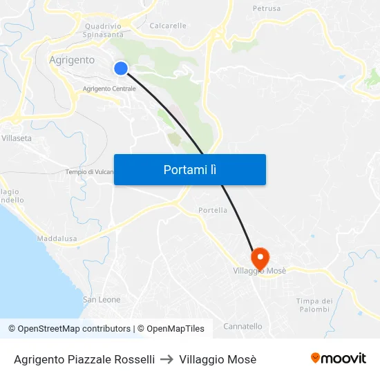 Agrigento Piazzale Rosselli to Villaggio Mosè map