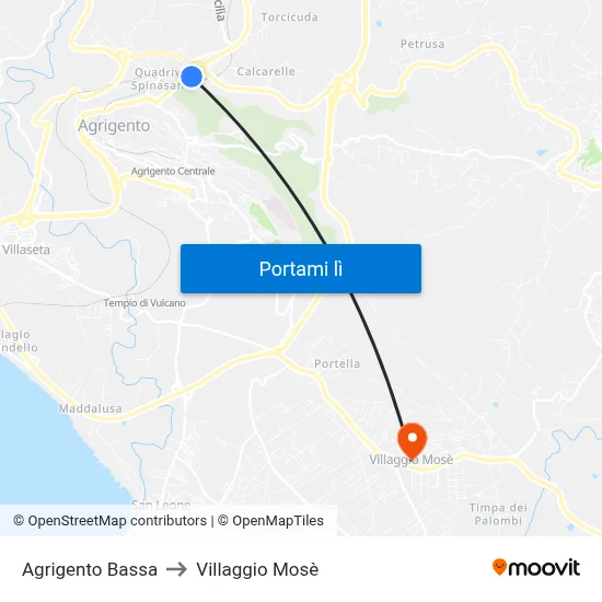 Agrigento Bassa to Villaggio Mosè map