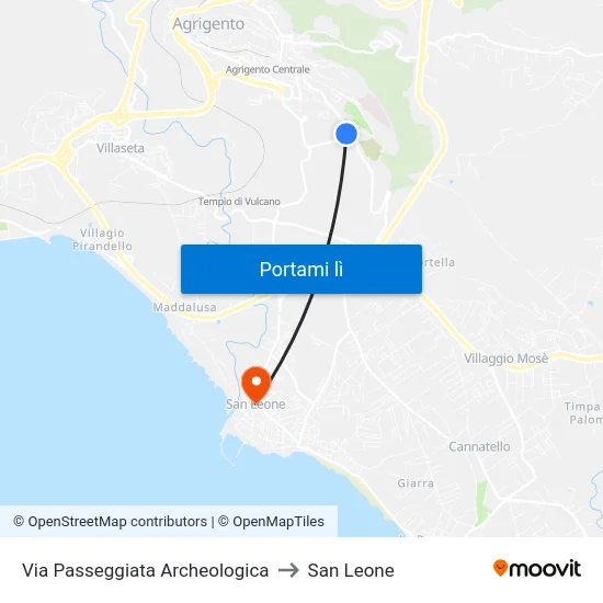 Via Passeggiata Archeologica to San Leone map