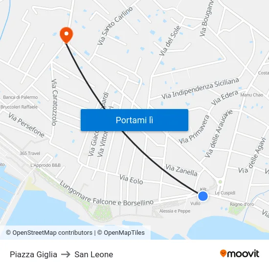 Piazza Giglia to San Leone map