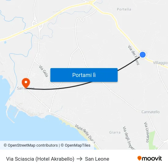 Via Sciascia (Hotel Akrabello) to San Leone map
