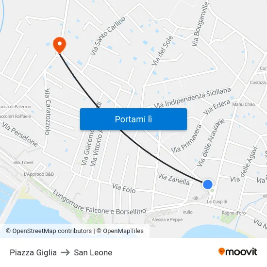 Piazza Giglia to San Leone map