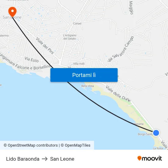 Lido Baraonda to San Leone map