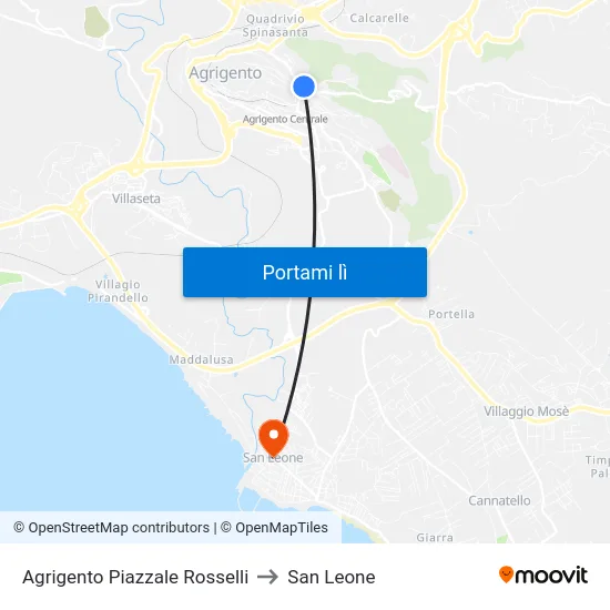 Agrigento Piazzale Rosselli to San Leone map