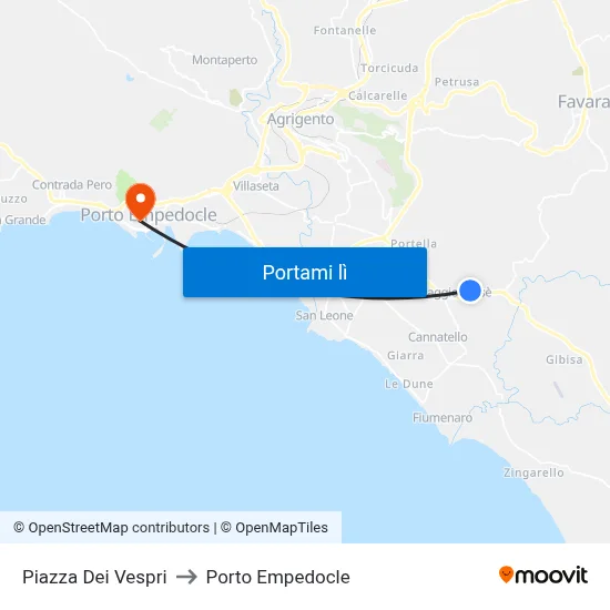 Piazza Dei Vespri to Porto Empedocle map