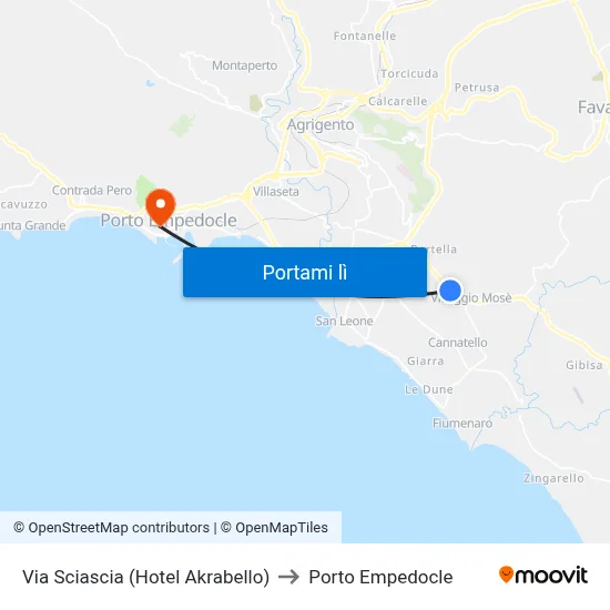 Via Sciascia (Hotel Akrabello) to Porto Empedocle map