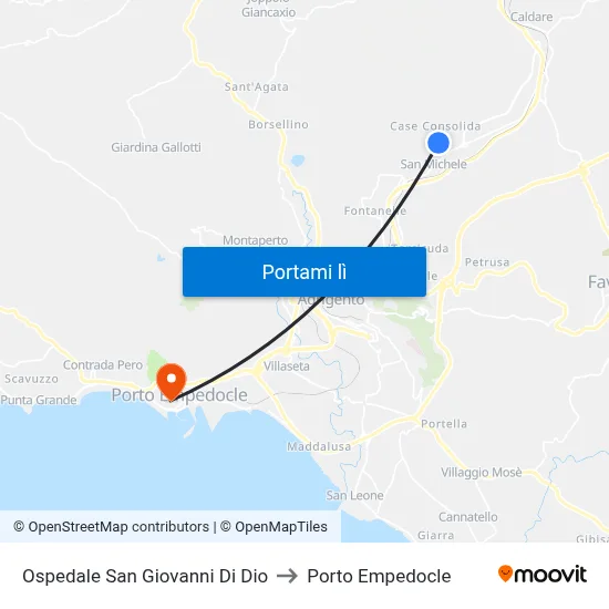 Ospedale San Giovanni Di Dio to Porto Empedocle map