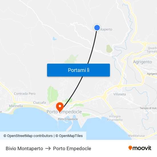 Bivio Montaperto to Porto Empedocle map