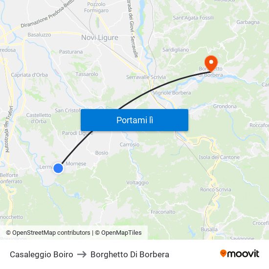 Casaleggio Boiro to Borghetto Di Borbera map