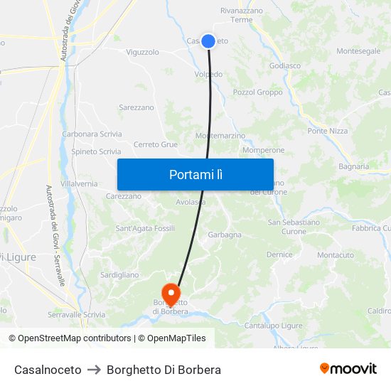 Casalnoceto to Borghetto Di Borbera map