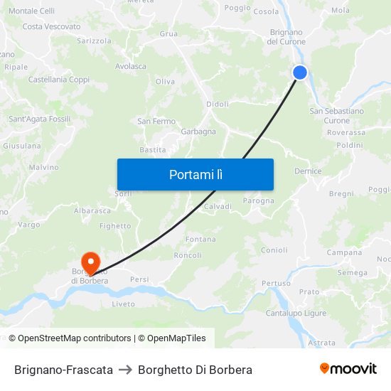 Brignano-Frascata to Borghetto Di Borbera map