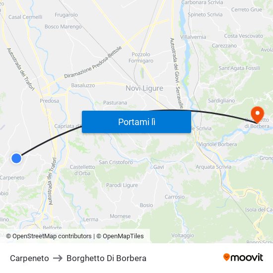 Carpeneto to Borghetto Di Borbera map