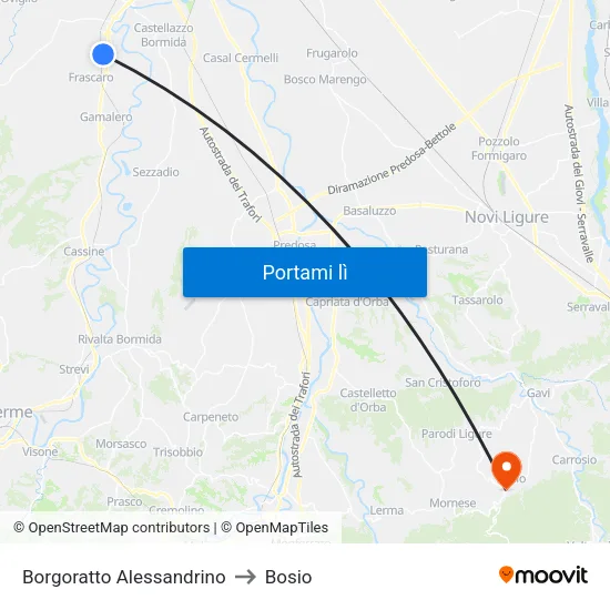 Borgoratto Alessandrino to Bosio map