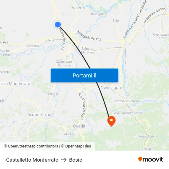 Castelletto Monferrato to Bosio map