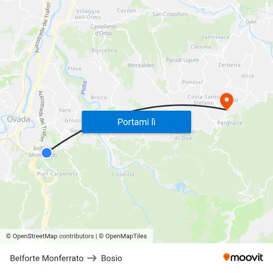 Belforte Monferrato to Bosio map