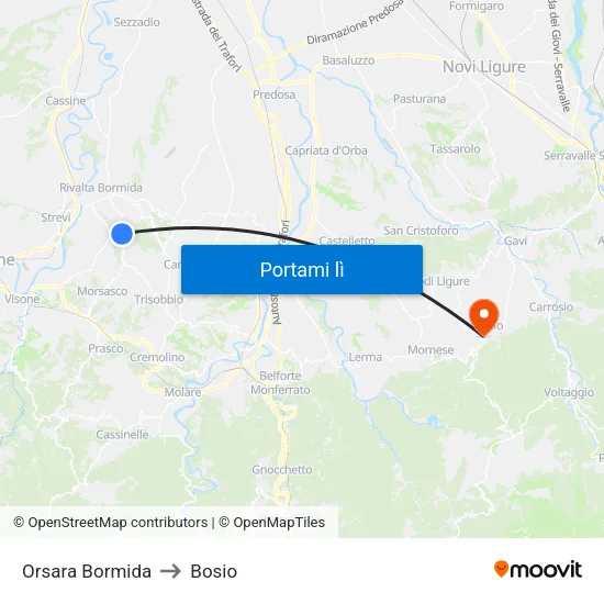 Orsara Bormida to Bosio map