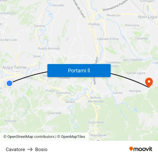 Cavatore to Bosio map