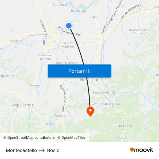 Montecastello to Bosio map