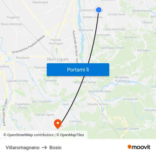 Villaromagnano to Bosio map