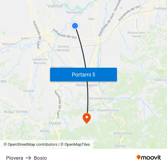 Piovera to Bosio map