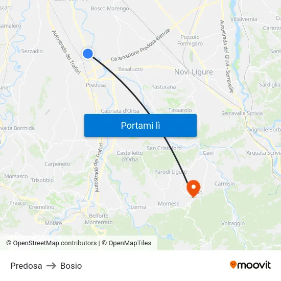 Predosa to Bosio map