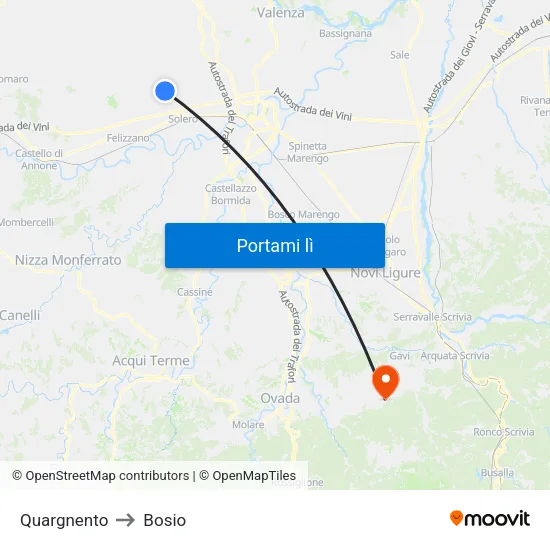 Quargnento to Bosio map