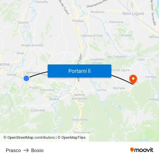 Prasco to Bosio map
