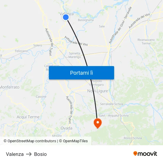 Valenza to Bosio map