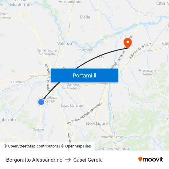 Borgoratto Alessandrino to Casei Gerola map