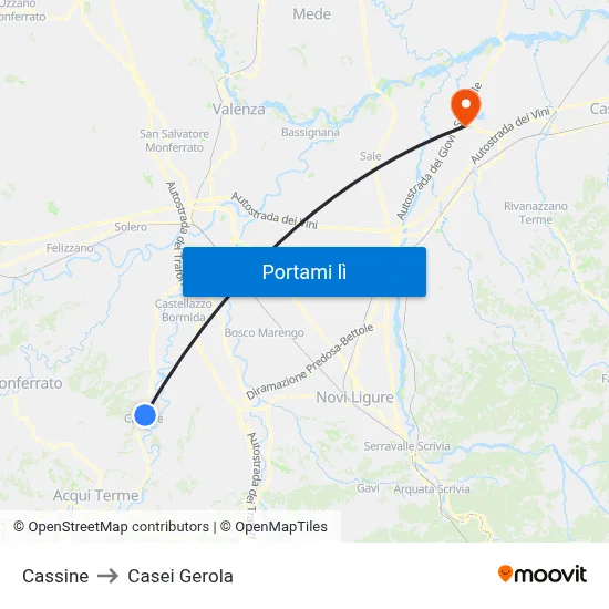 Cassine to Casei Gerola map