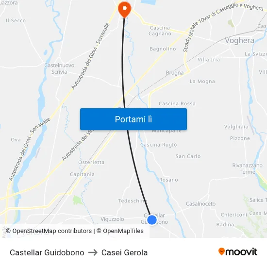 Castellar Guidobono to Casei Gerola map