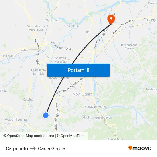 Carpeneto to Casei Gerola map
