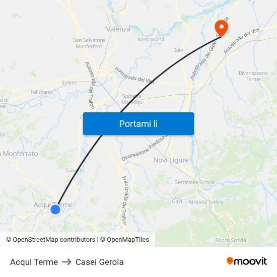 Acqui Terme to Casei Gerola map