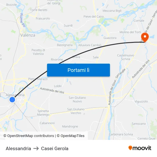 Alessandria to Casei Gerola map
