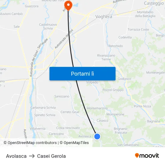 Avolasca to Casei Gerola map