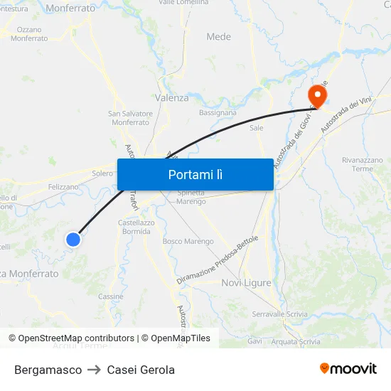 Bergamasco to Casei Gerola map