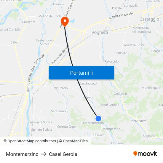 Montemarzino to Casei Gerola map