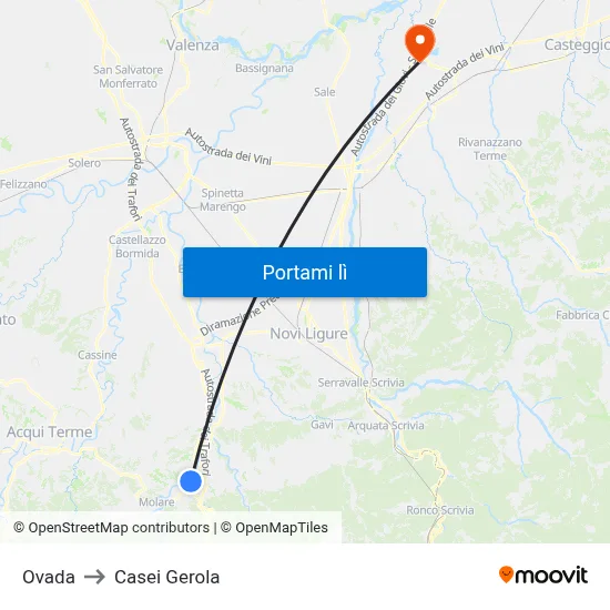 Ovada to Casei Gerola map