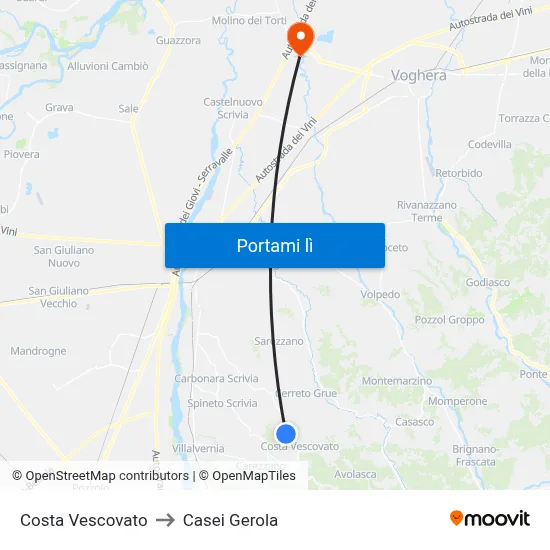 Costa Vescovato to Casei Gerola map