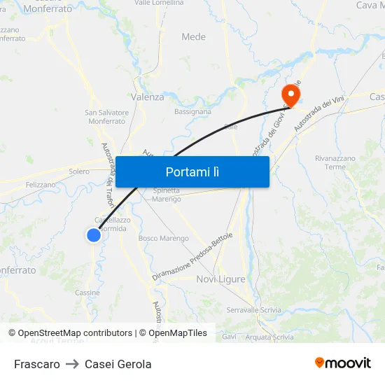 Frascaro to Casei Gerola map