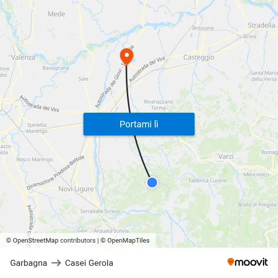 Garbagna to Casei Gerola map