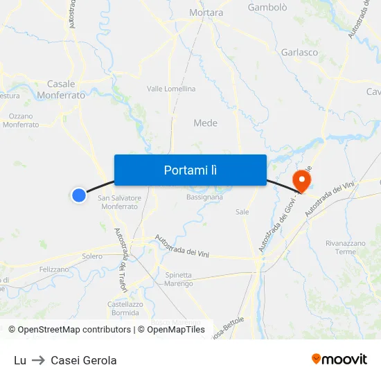 Lu to Casei Gerola map