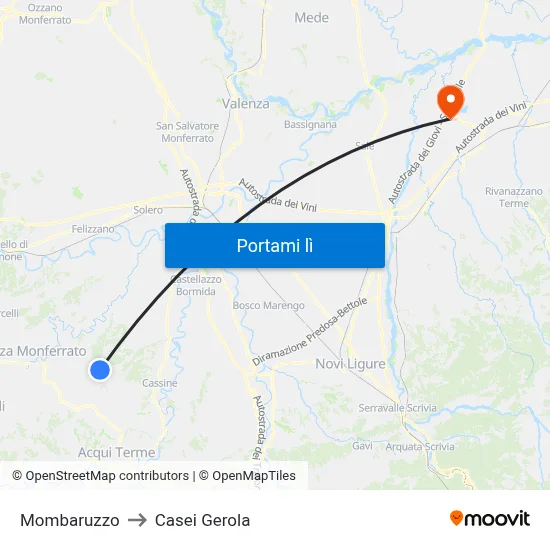 Mombaruzzo to Casei Gerola map