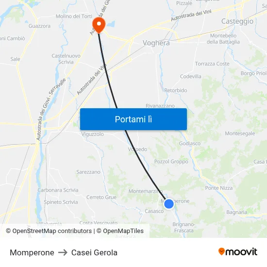 Momperone to Casei Gerola map