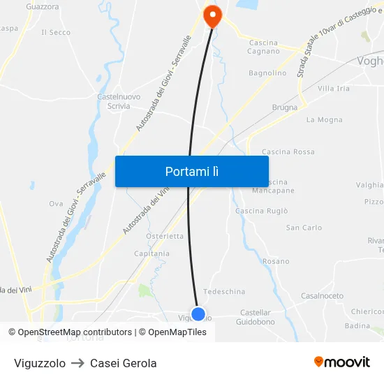 Viguzzolo to Casei Gerola map
