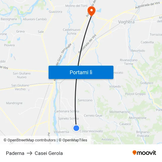 Paderna to Casei Gerola map