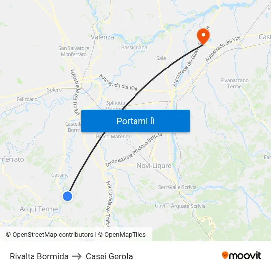 Rivalta Bormida to Casei Gerola map