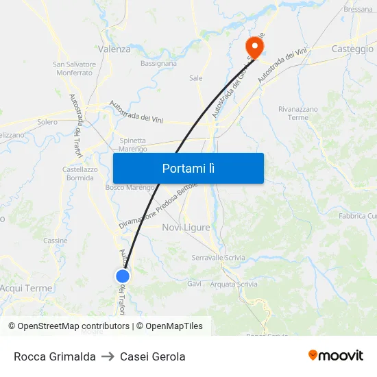 Rocca Grimalda to Casei Gerola map