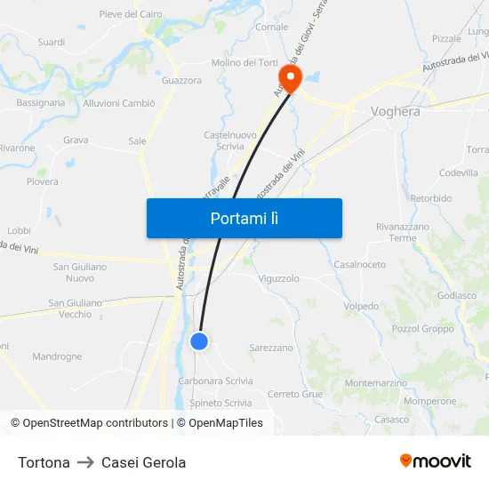 Tortona to Casei Gerola map