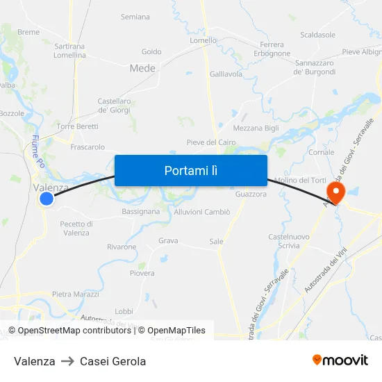 Valenza to Casei Gerola map